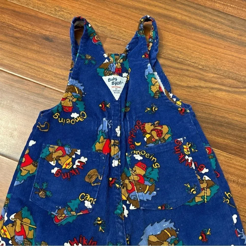 Osh Kosh B’Gosh vintage corduroy blue bear hiking fishing camping overalls